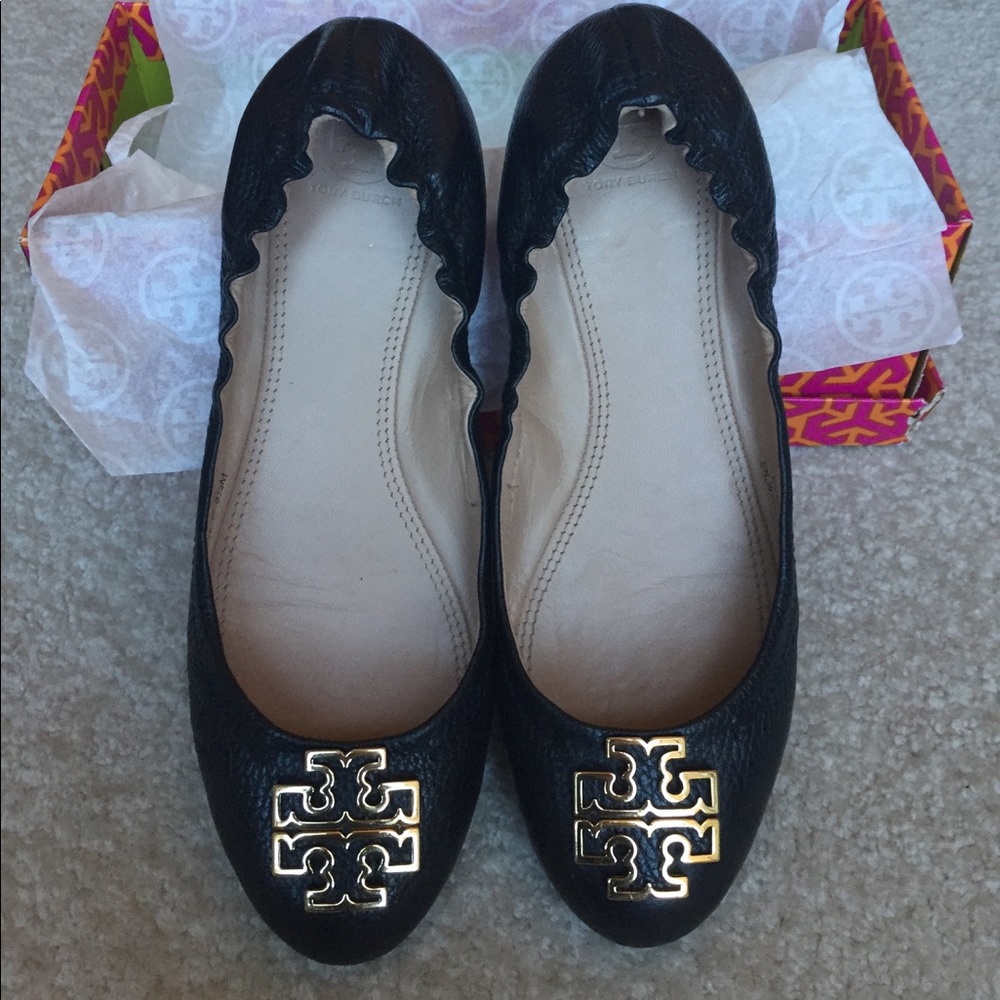 Tory Burch Melinda Black Leather Ballet Flats 8.5